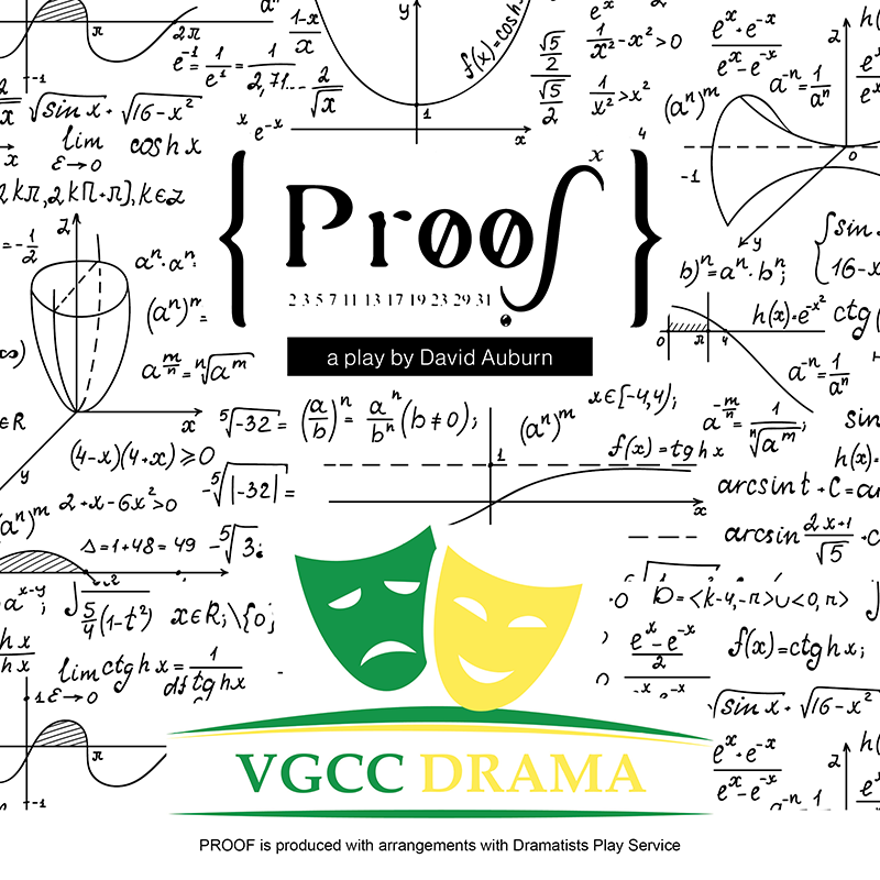 Logos for David Auburn's PROOF and VGCC's Drama Department